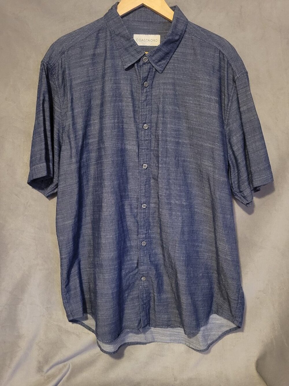 Coastaoro Button Up Short Sleeve Shirt Navy Blue Men's XL Textured Faux Denim